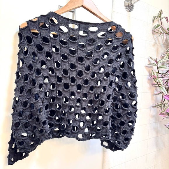 Shannon Passero Black Open Knit Sweater Grunge Chunky Cotton Mesh Pullover Small - Picture 6 of 7